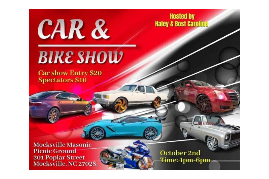 Car and Bike Show on October 2 from 1-6 pm in Downtown Mocksville