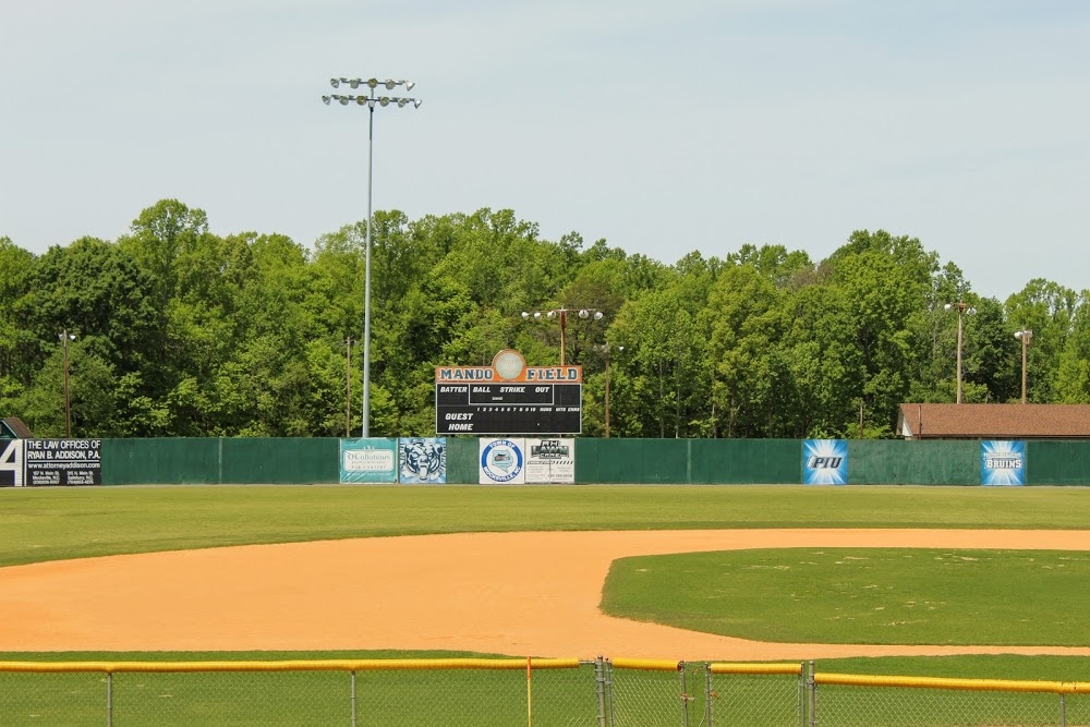 An image of Mando Field a baseball field in the Town of Mocksville which is often the site of tournaments for local teams. 